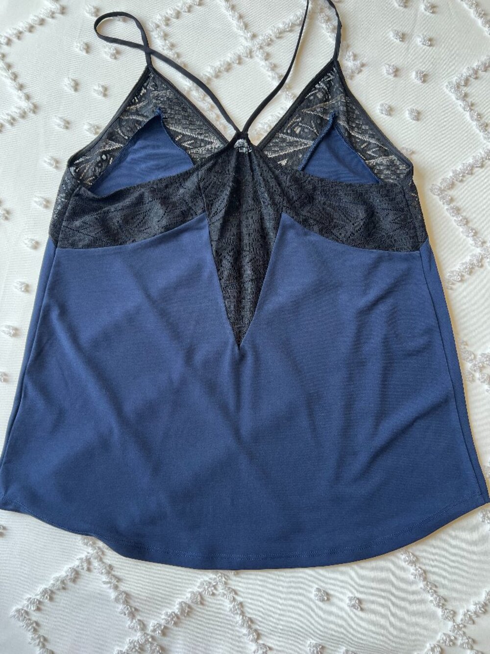 Express Navy Blue Cami Top Black Lace Trim V-Neck Spaghetti Strap SIZE MEDIUM - Picture 4 of 16